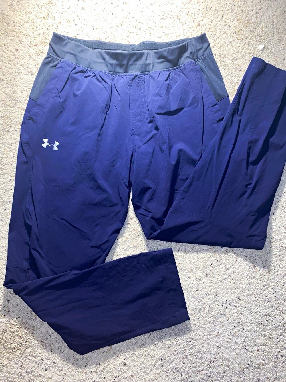 Under Armour Mens XL Stretch Woven Pants Navy Blue Athletic Running Zip Pocket